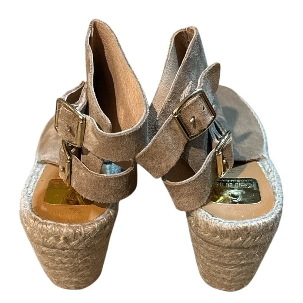 EUC - Kanna Suede Espadrille Peep Toe Wedges - Size 7.5